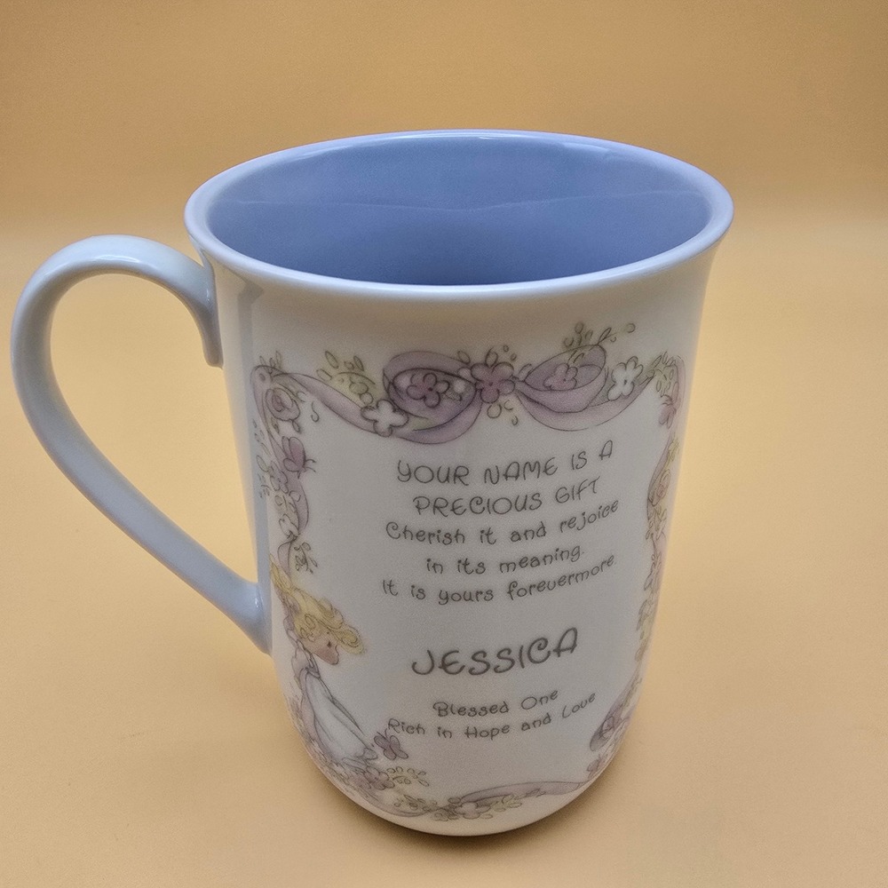Vintage 1990 Precious Moments Jessica Name Coffee Mug Enesco Ceramic Blue White - Picture 3 of 14
